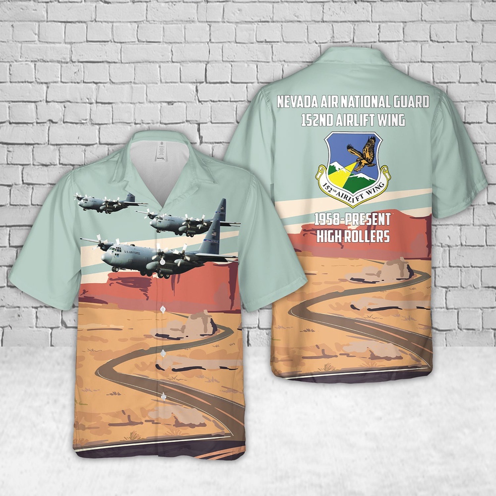 Air Force Aloha Shirt, US Air Force Nevada Air National Guard 152nd Airlift Wing C-130 High Rollers Hawaiian Shirt