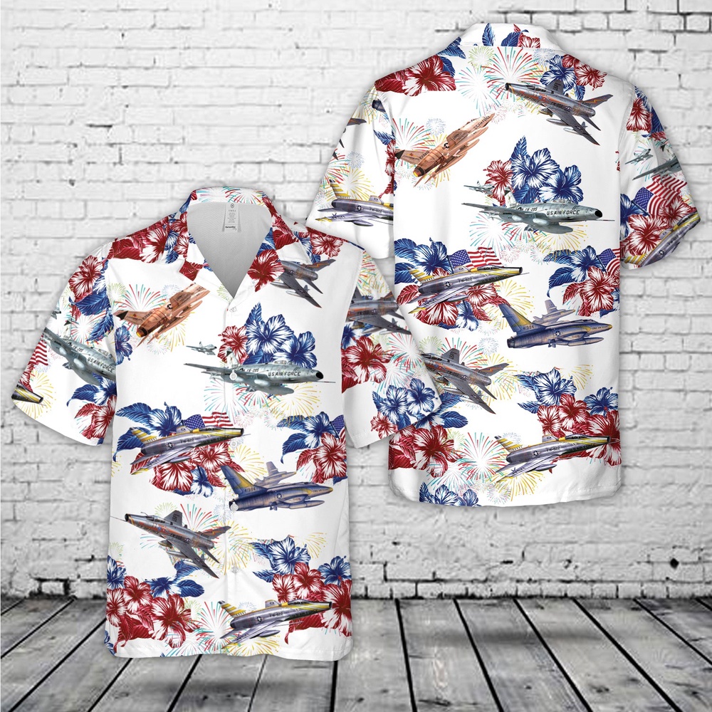 Air Force Aloha Shirt, US Air Force North American F-100 Super Sabre, 4th Of July Hawaiian Shirt