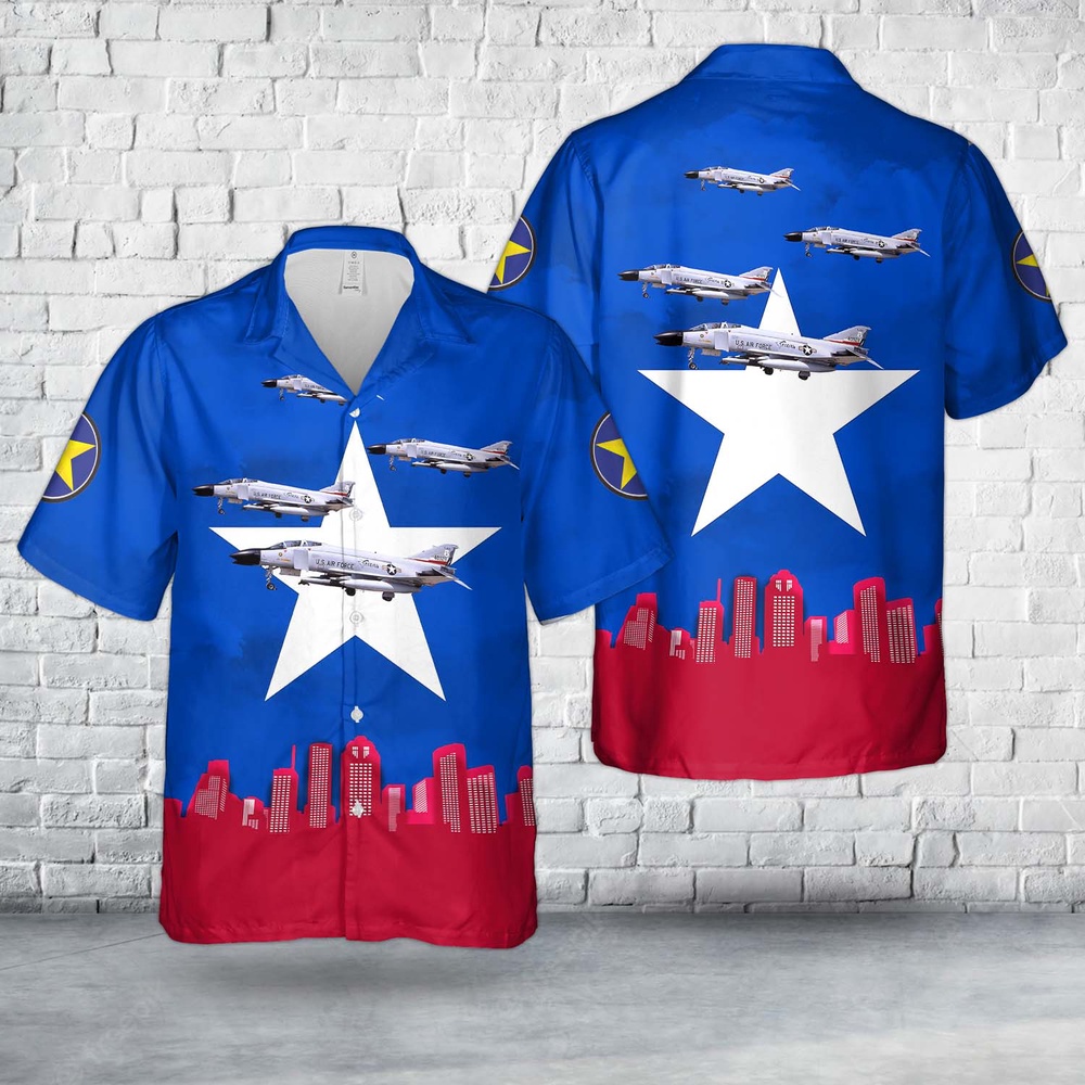 Air Force Aloha Shirt, US Air Force Texas Air National Guard 111th Fighter Interceptor Squadron - McDonnell F-4C-25-MC Phantom 64-0928 Hawaiian Shirt