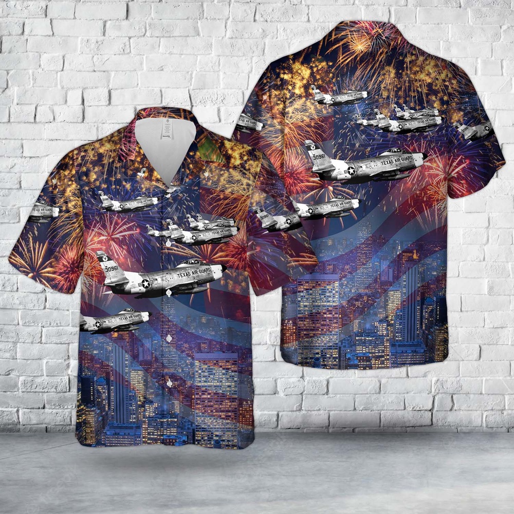 Air Force Aloha Shirt, US Air Force Texas Air National Guard 182d Fighter-Interceptor Squadron - F-86L Interceptors, 4th Of July Hawaiian Shirt