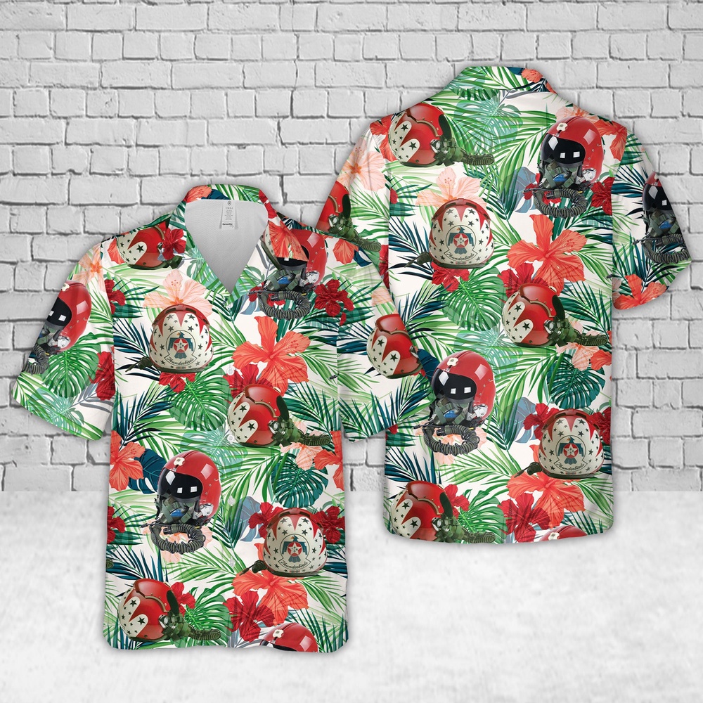 Air Force Aloha Shirt, US Air Force Thunderbirds Red, white, and blue flight helmet with black visor Hawaiian Shirt