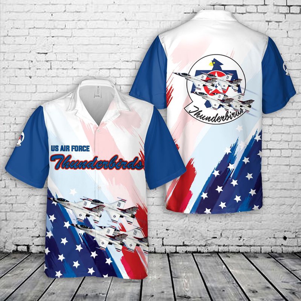 Air Force Aloha Shirt, US Air Force Thunderbirds, Red White And Blue Hawaiian Shirt