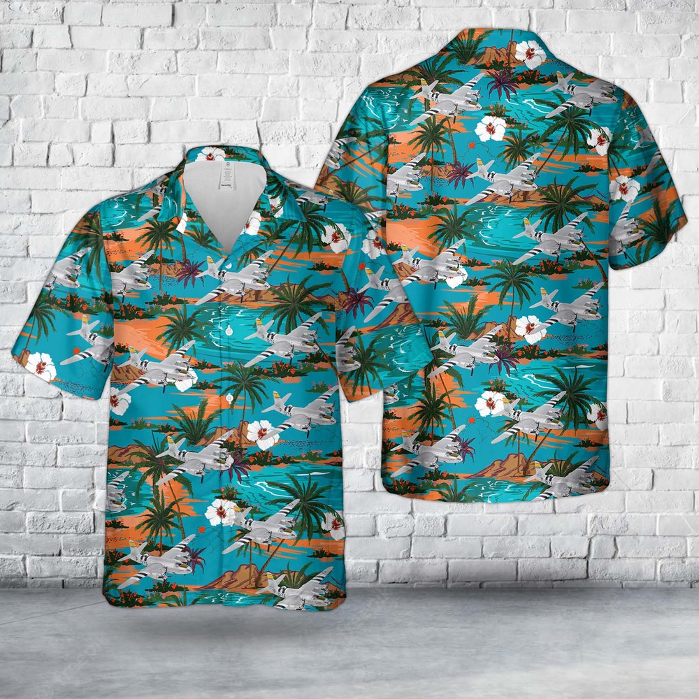 Air Force Aloha Shirt, US Air Forces Martin B-26 Marauder Perkatory II 386th Bomb Group, 555th Bomb Squadron WW2 Hawaiian Shirt