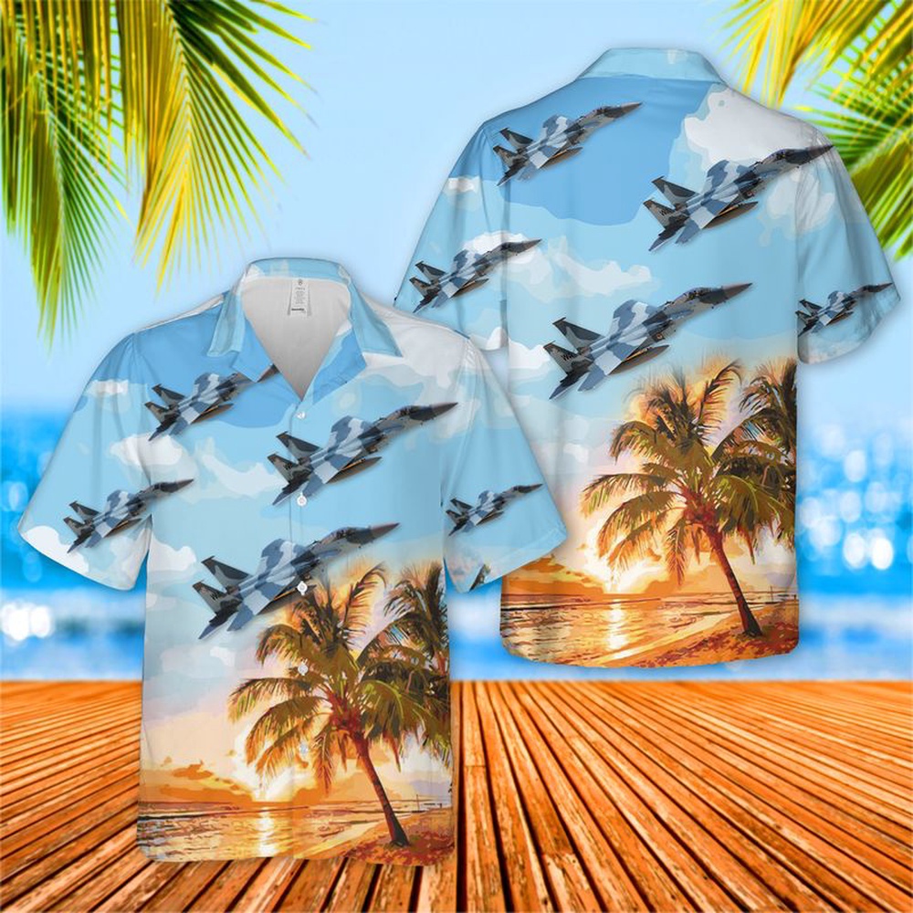 Air Force Aloha Shirt, USAF 65th Aggressor Squadron McDonnell Douglas F-15C Eagle 80-0010 Hawaiian Shirt