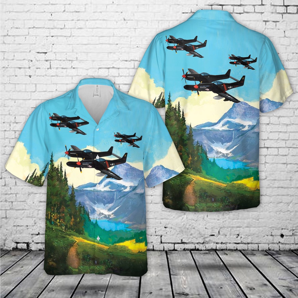 Air Force Aloha Shirt, USAF North American F-82 Twin Mustang night fighter Hawaiian Shirt