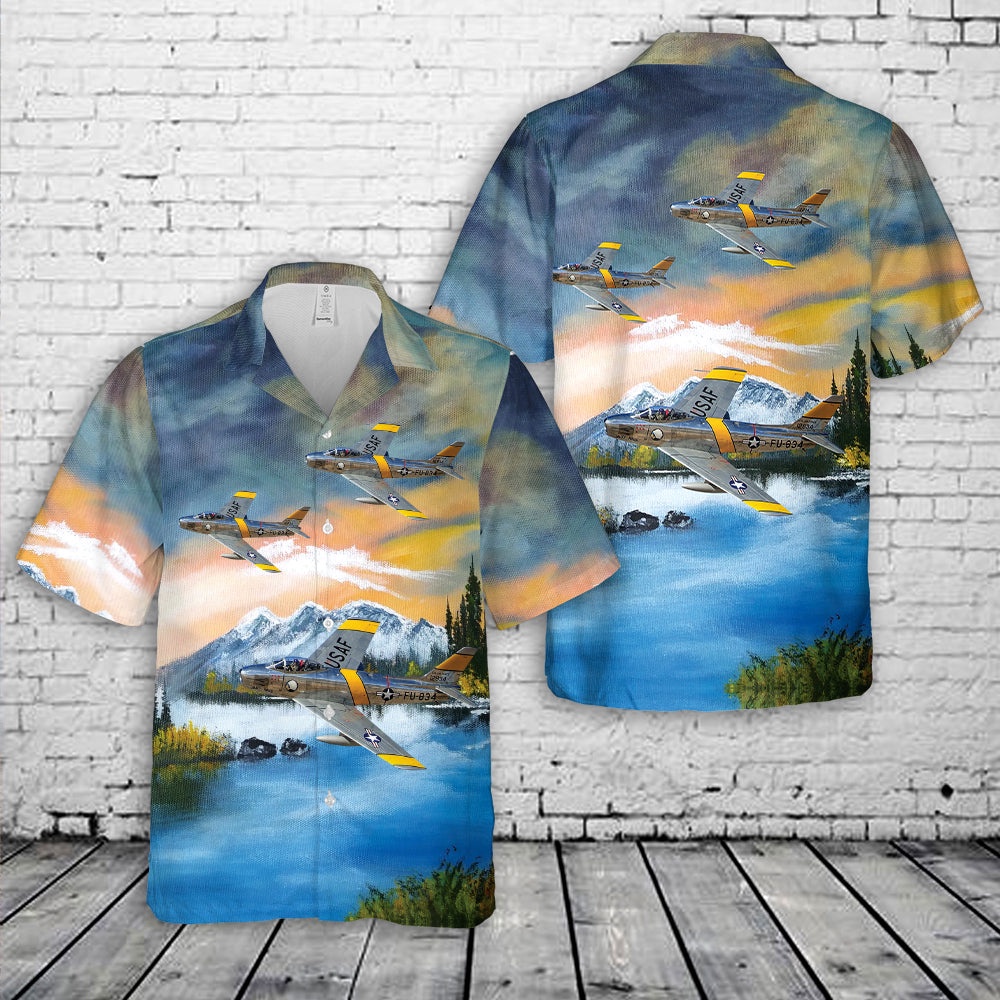 Air Force Aloha Shirt, USAF North American F-86 Sabre Pocket Hawaiian Shirt