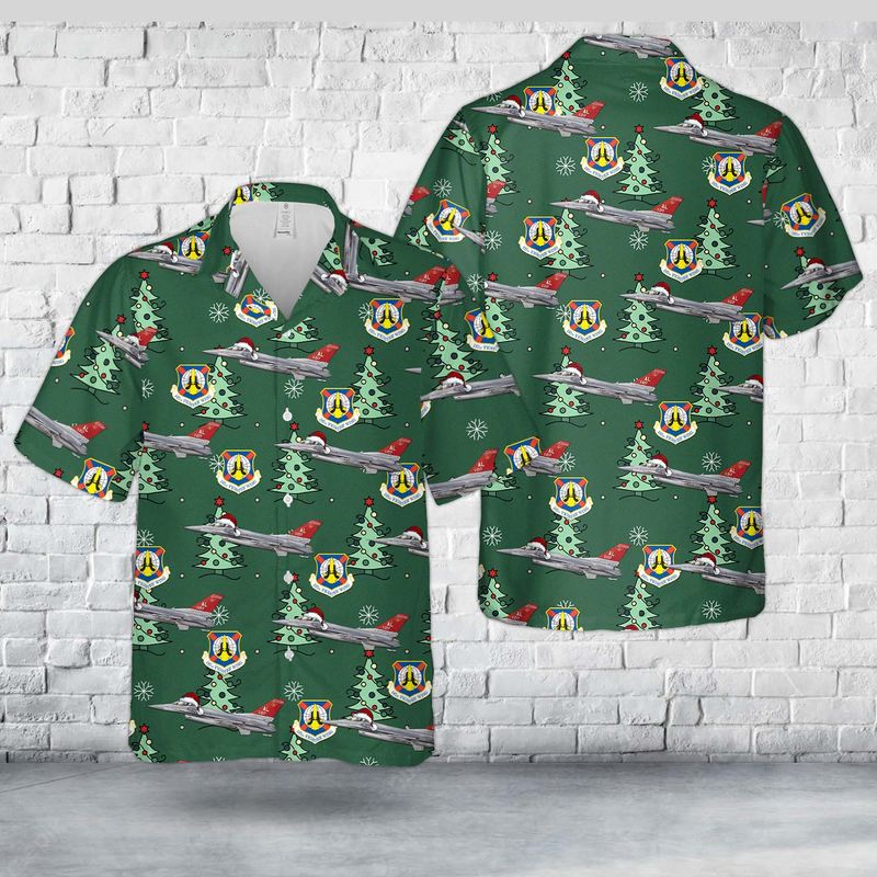 Alabama Air National Guard 187 Fighter Wing General Dynamics F-16d Fighting Falcon (401) Christmas Hawaiian Shirt - Mens Hawaiian Shirt - US Air Force Gifts