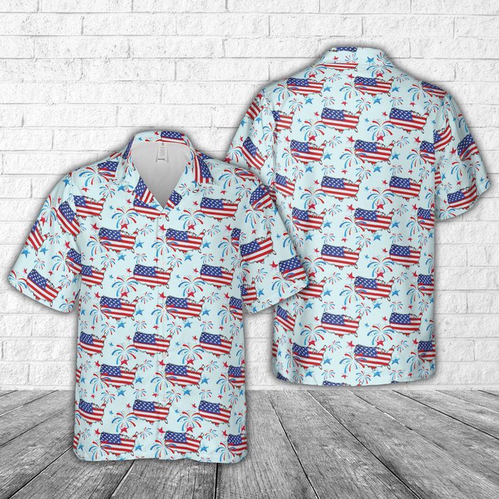 American Map Hawaiian Fourth Of July Shirt, 4th Of July Hawaiian Shirt, 4th Of July Shirt