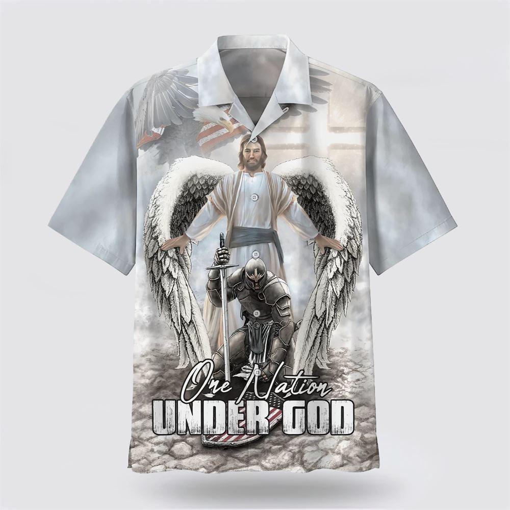 American Warrior Knee Before God One Nation Under God Hawaiian Shirts - Gifts For Christians