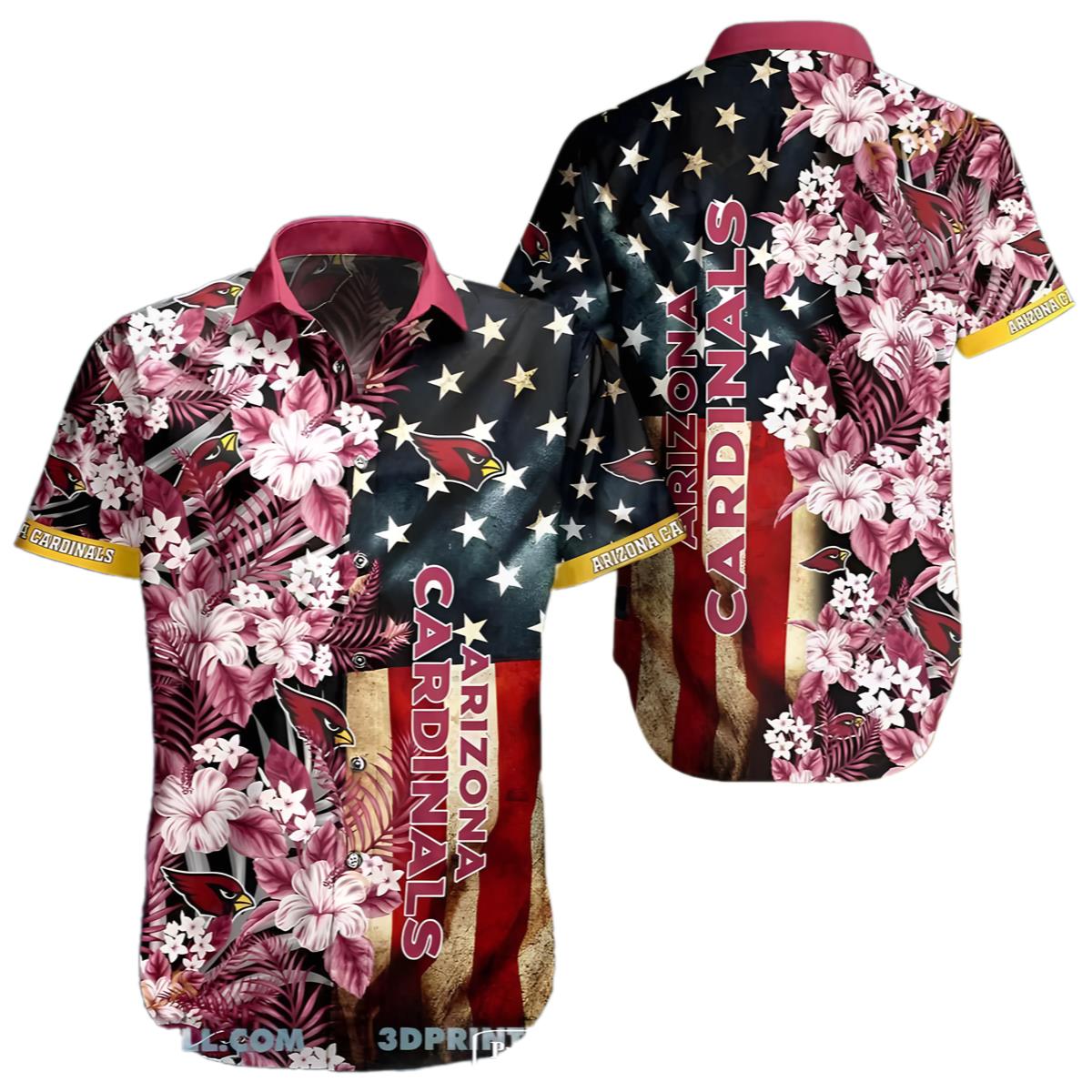 Arizona Cardinals Hawaiian Shirt Flag Flower Pattern