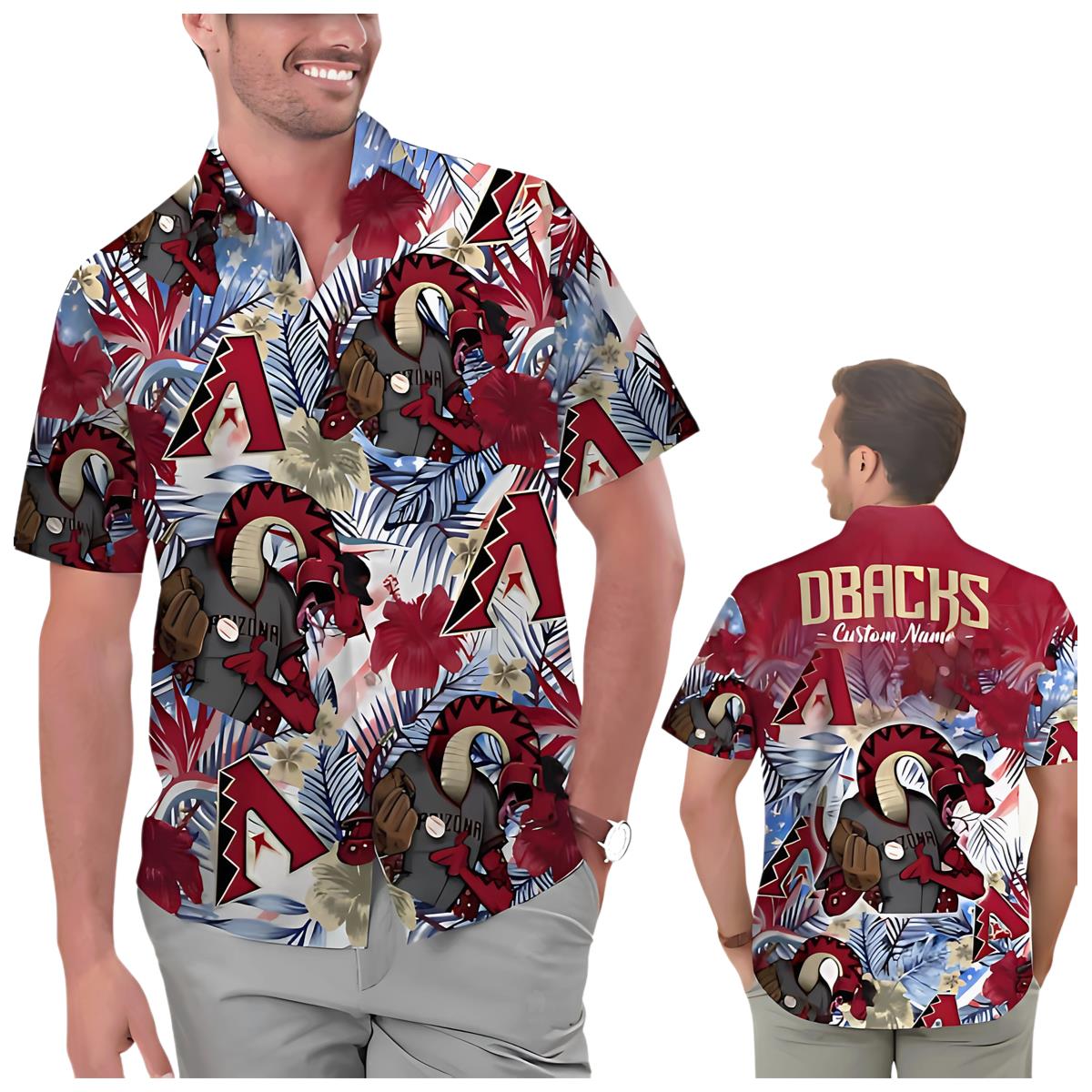 Arizona Diamondbacks Hawaiian Shirt Customizable Mascot Tropical Flower