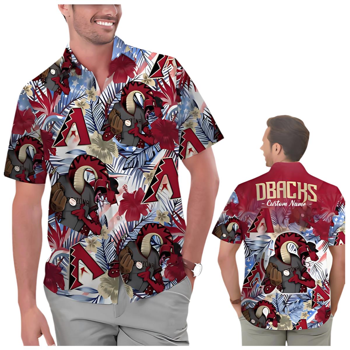 Arizona Diamondbacks Hawaiian Shirt Customizable Mascot Tropical Flower