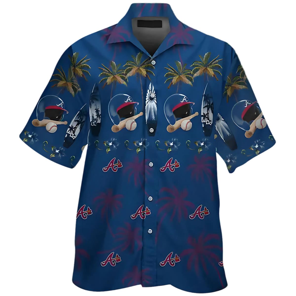 Atlanta Braves Hawaiian Shirts Blue Helmet Pattern