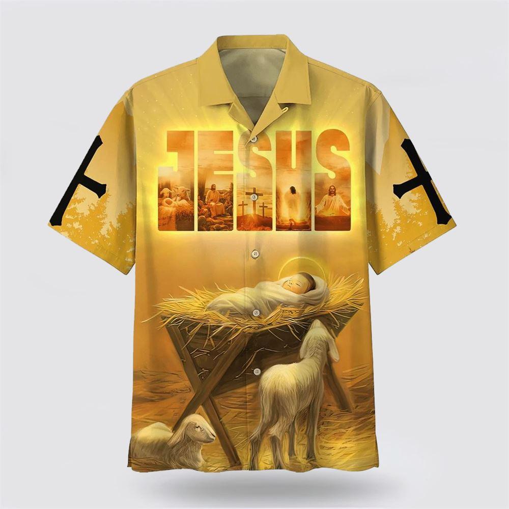 Baby Jesus In A Manger Hawaiian Shirts - Gifts For Christians