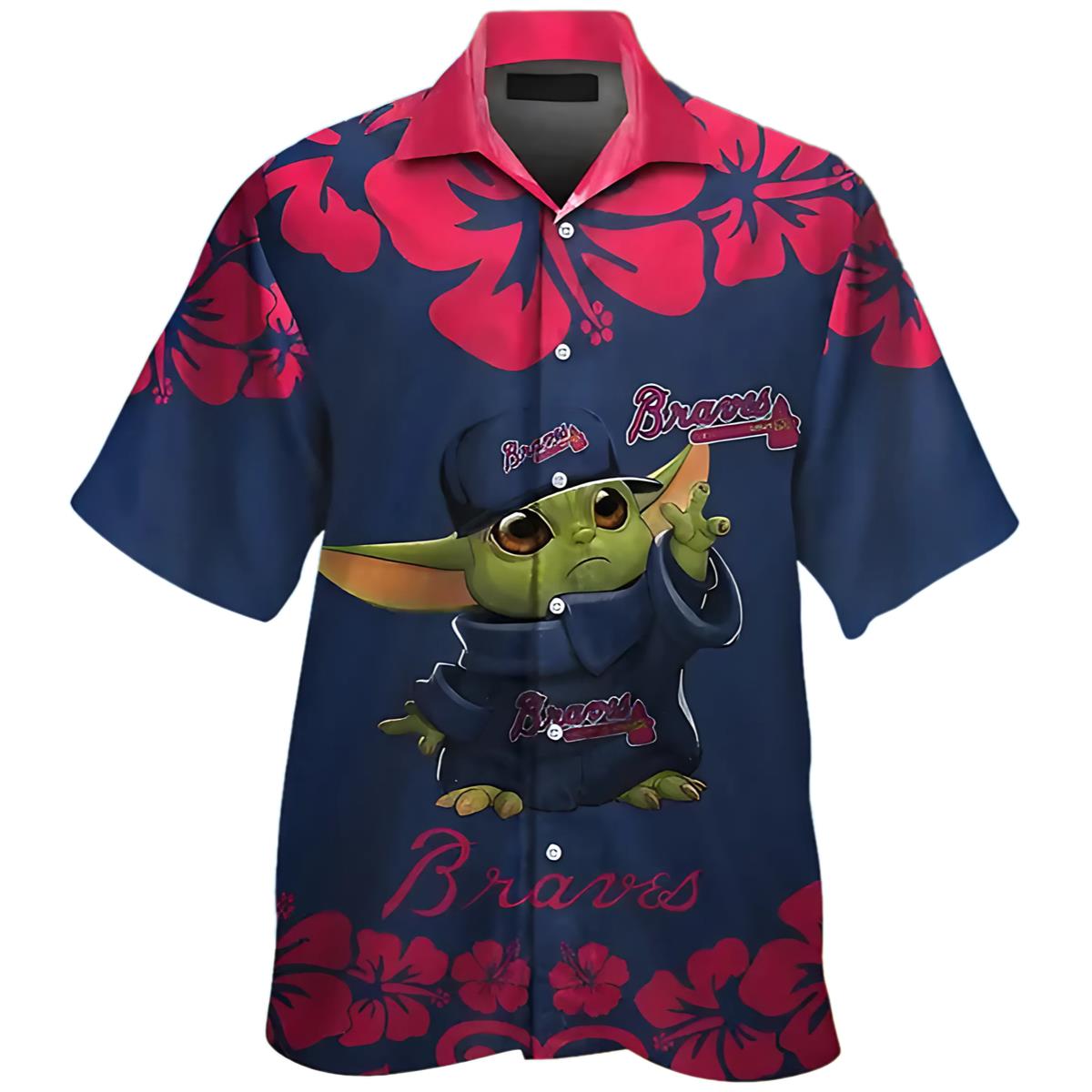 Baby Yoda Atlanta Braves Hawaiian Short Sleeve Tropical Shirt