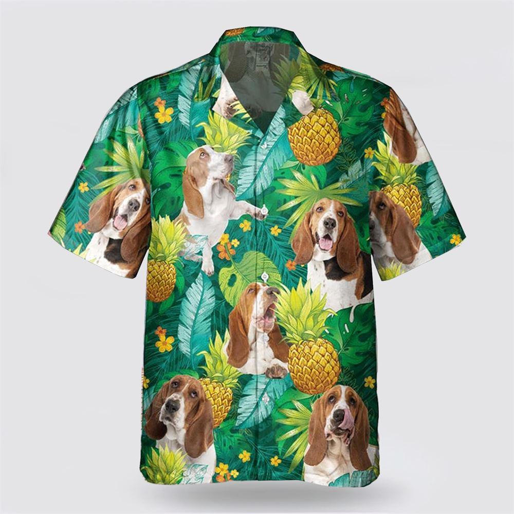 Basset Hound Dog On Leaves Green Background Hawaiin Shirt - Gift For Pet Lover