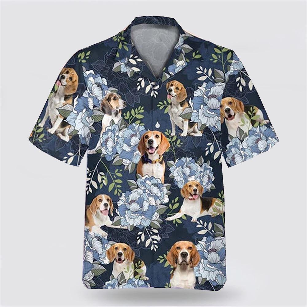Beagle Dog On The Blue Flower Background Hawaiian Shirt - Pet Lover Hawaiian Shirts