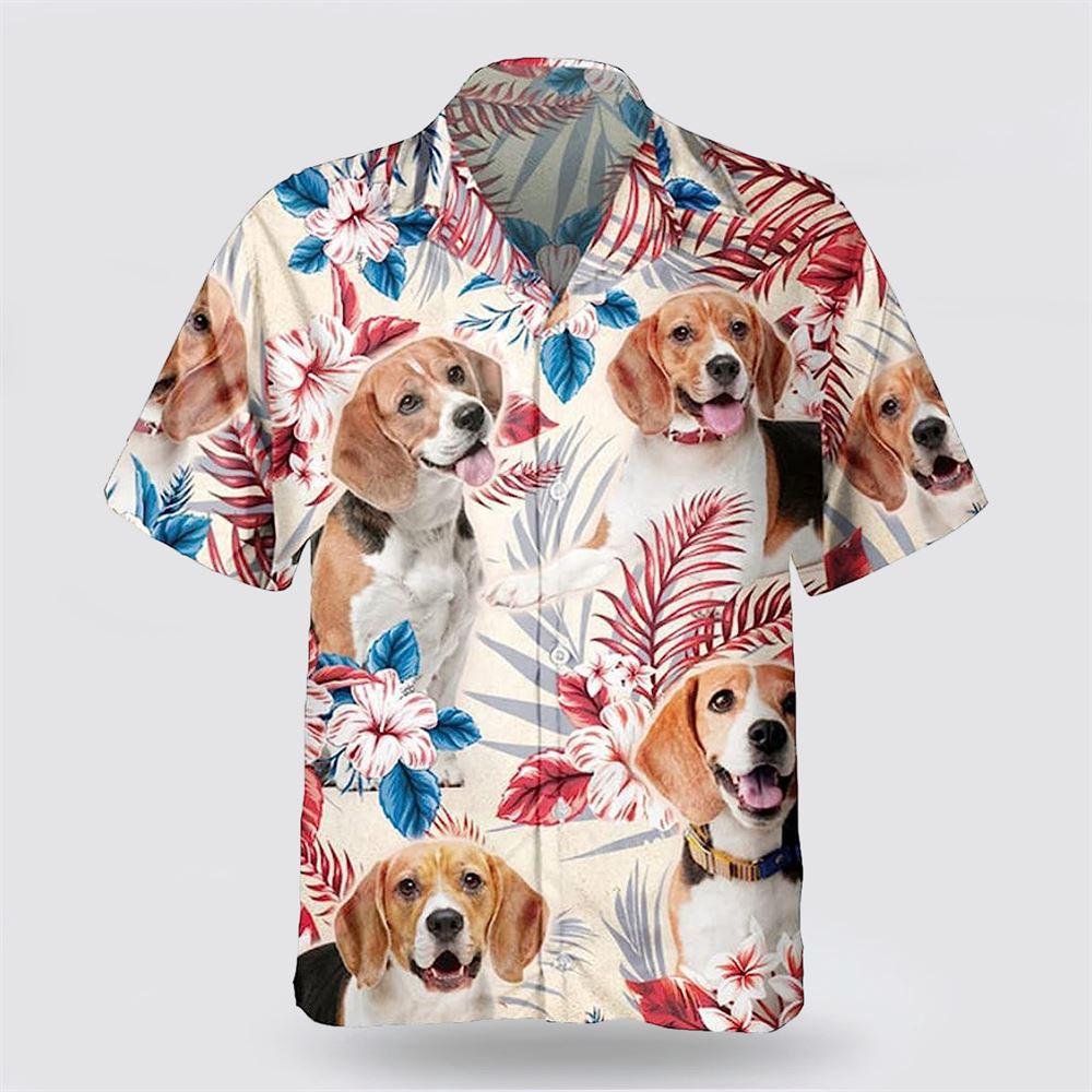 Beagle On The Red Flower Tropic Background Hawaiian Shirt - Pet Lover Hawaiian Shirts