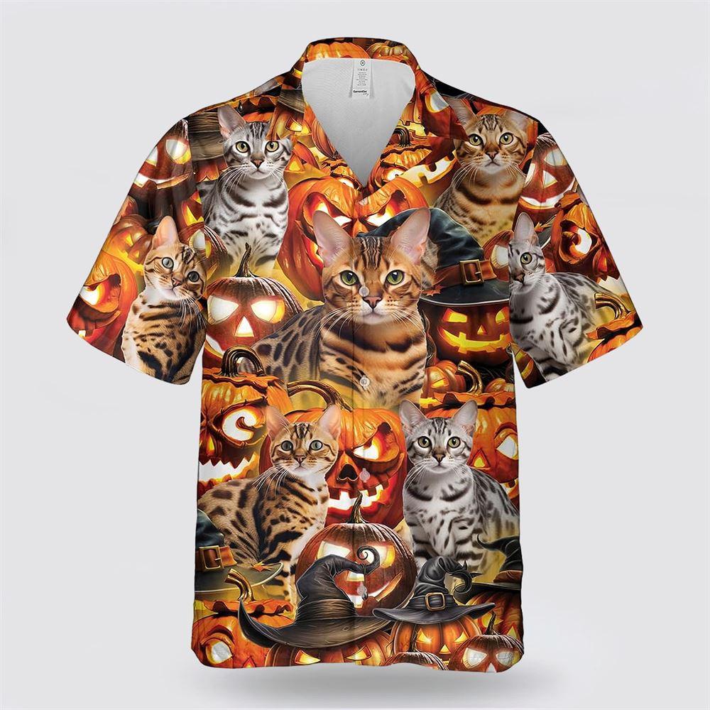 Bengal Cat Halloween Pattern Hawaiian Shirt - Gift For Cat Lover
