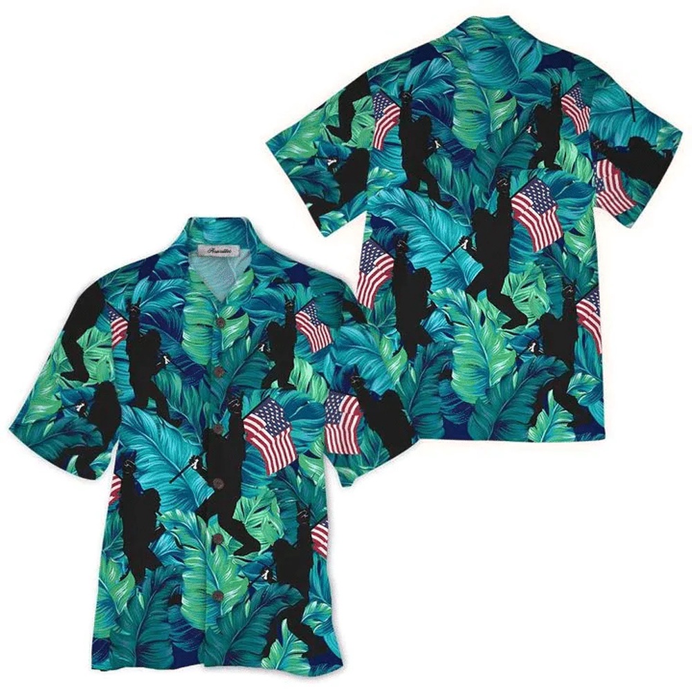 Bigfoot American Flag Bigfoot Aloha Shirt, 4th Of July Hawaiian Shirt, 4th Of July Shirt