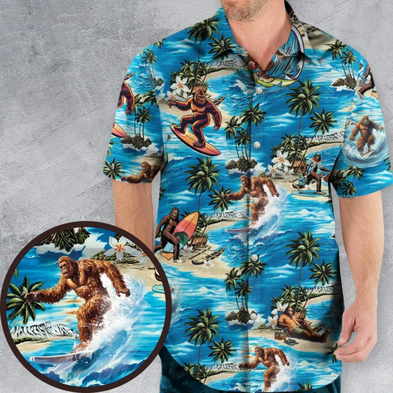 Bigfoot Surfing Summer Vibes Hawaiian Shirt