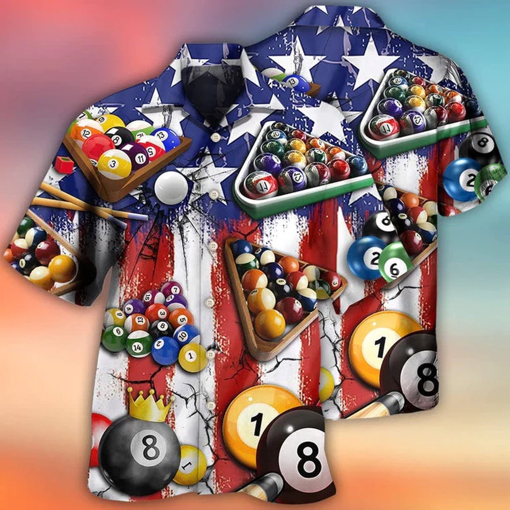 Billiards Aloha Hawaiian Shirts For Summer, America Flag Pattern Independence Day Hawaiian Shirts, 4th Of July Hawaiian Shirt, 4th Of July Shirt
