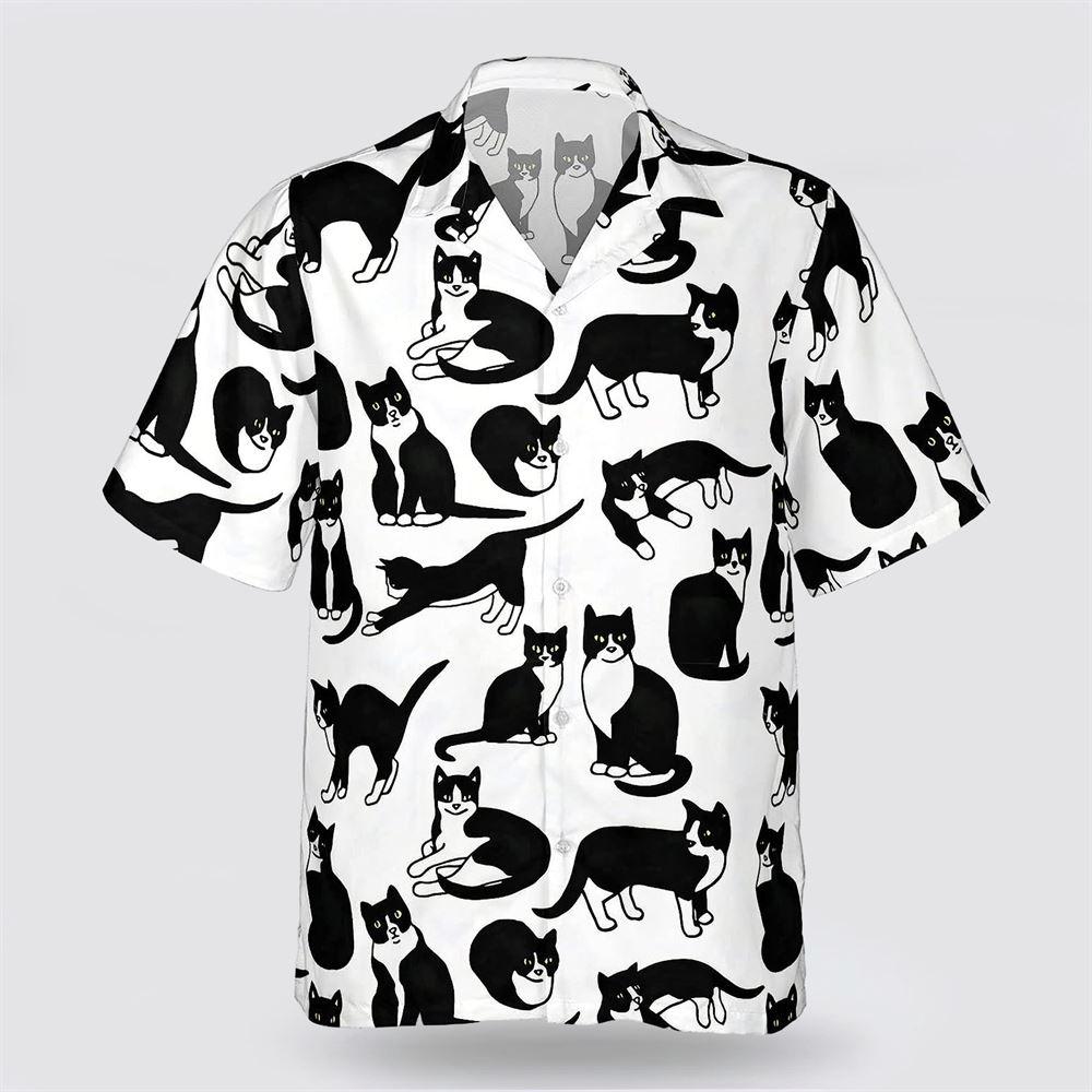 Black ANd White Cat Active Pattern Hawaiin Shirt - Pet Lover Hawaiian Shirts