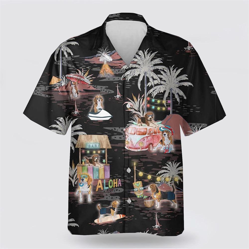 Black Beagle On The Beach Pattern Hawaiian Shirt - Gift For Pet Lover