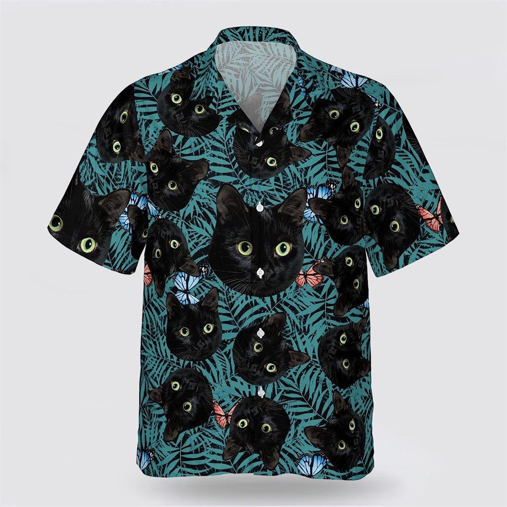 Black Cat In The Green Tropic Pattern Hawaiin Shirt - Pet Lover Hawaiian Shirts