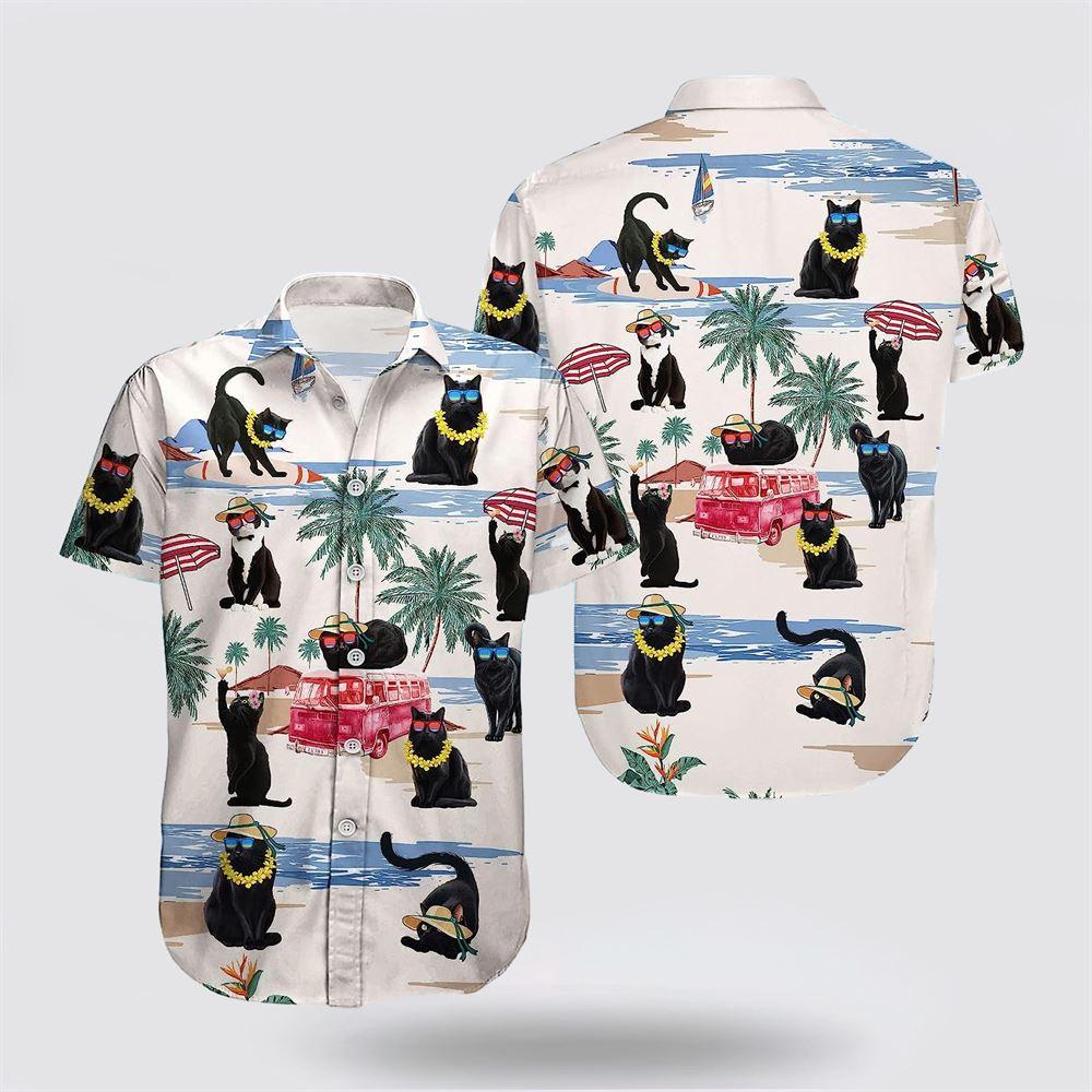 Black Cat Playing On The Beach Hawaiin Shirt - Gifts For Pet Lover