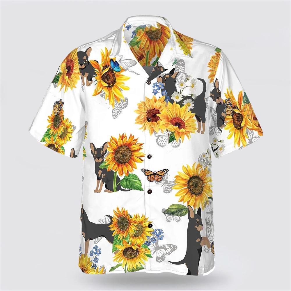 Black Chihuahua Dog Sunflower Pattern Hawaiian Shirt - Gift For Dog Lover