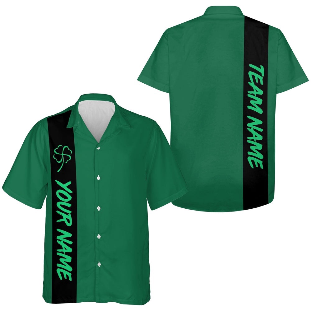 Black Green Retro Short-Sleeve Button Down Hawaiian Shirt, Custom Team Bowling Hawaiian Shirt