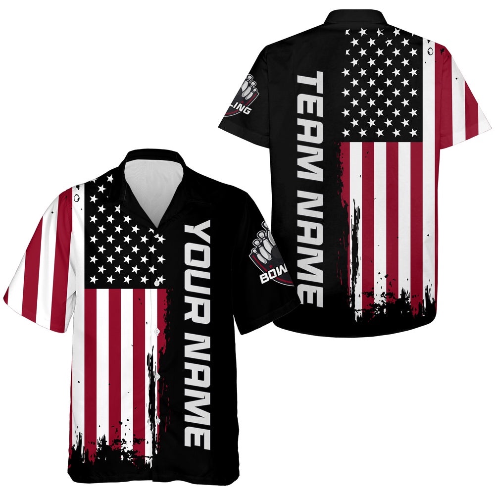 Black Navy Bowling Shirt For Men & Women, Custom Team Bowling Hawaiian Shirt