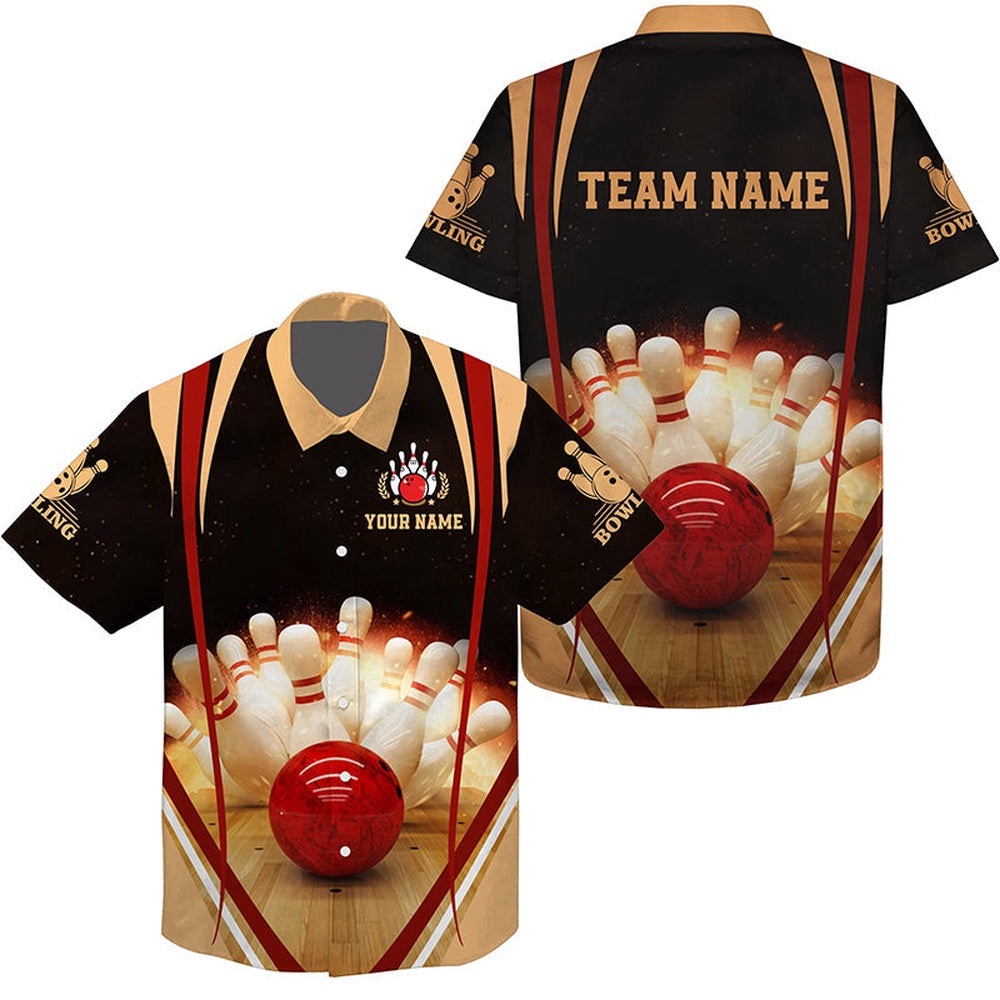 Black Vintage Hawaiian Bowling Shirts Mens, Custom Team Bowling Hawaiian Shirt