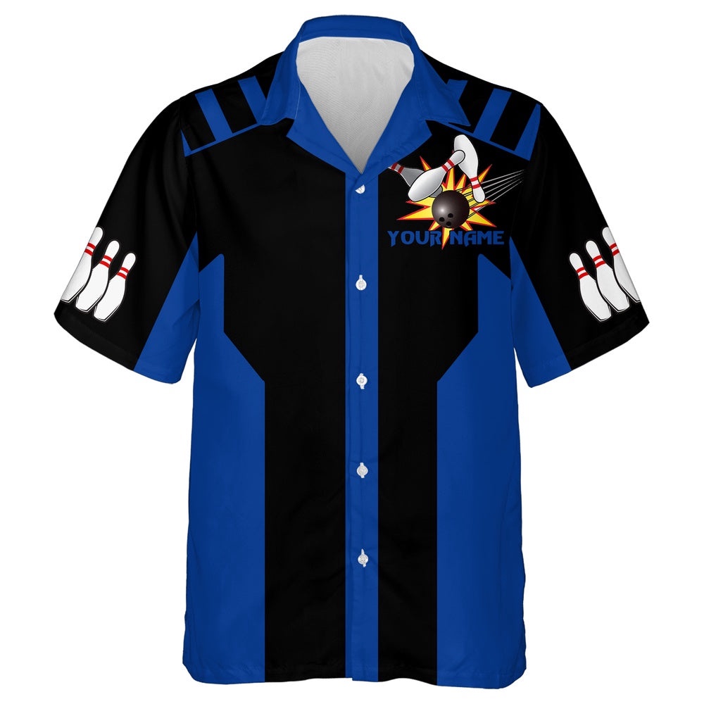 Black&Blue Bowling Shirt For Men & Women, Custom Team Bowling Hawaiian Shirt
