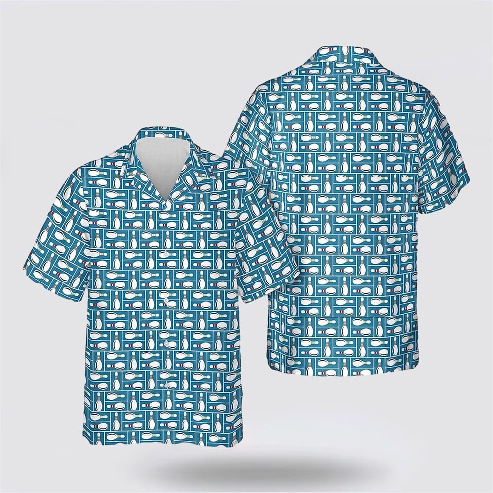 Blue Bowling Pattern Bowling Hawaiin Shirt - Gift For Bowling Enthusiasts