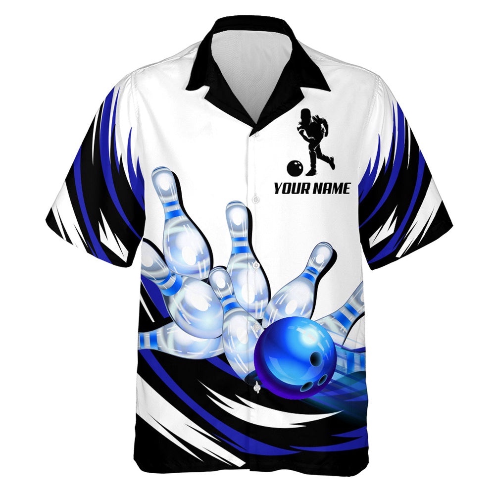 Blue Bowling Shirt For Men & Women, Custom Team Bowling Hawaiian Shirt