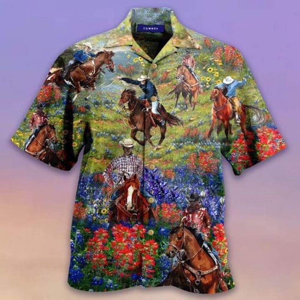 Bluebonnet And Texas Cowboy Hawaiian Shirt, Texas Hawaii Shirt, Texas Shirt
