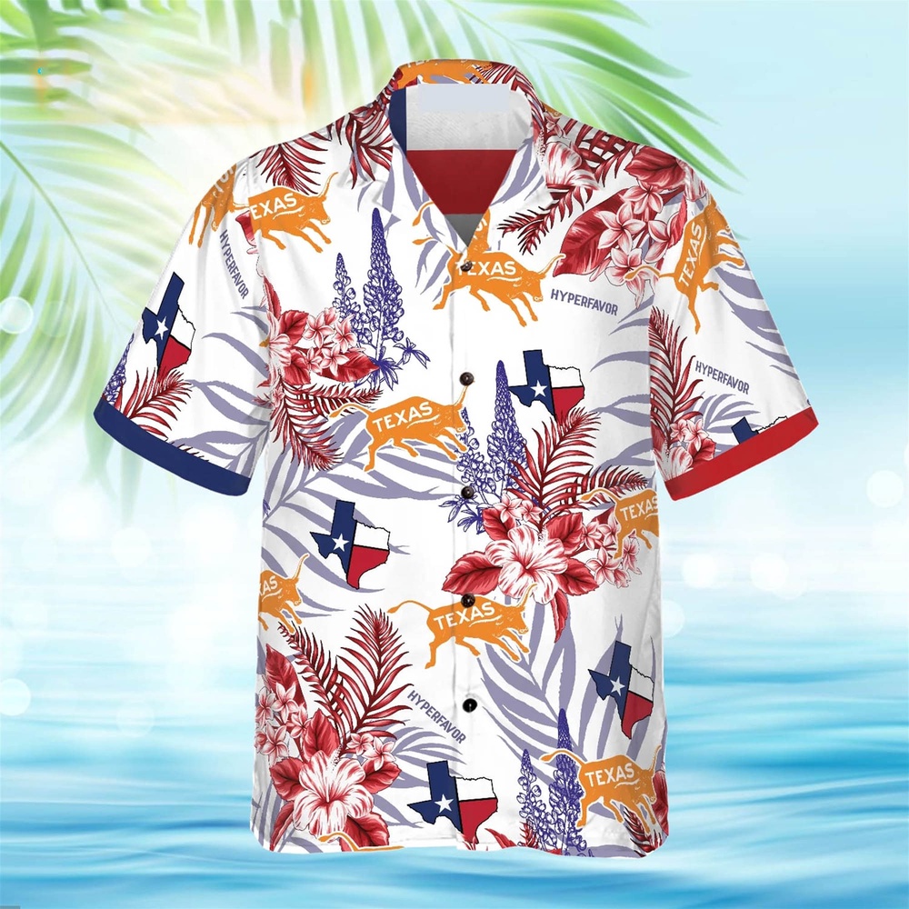 Bluebonnet Texas Red Version Button Down Floral and Flag Hawaiian Shirt, Texas Hawaii Shirt, Texas Shirt