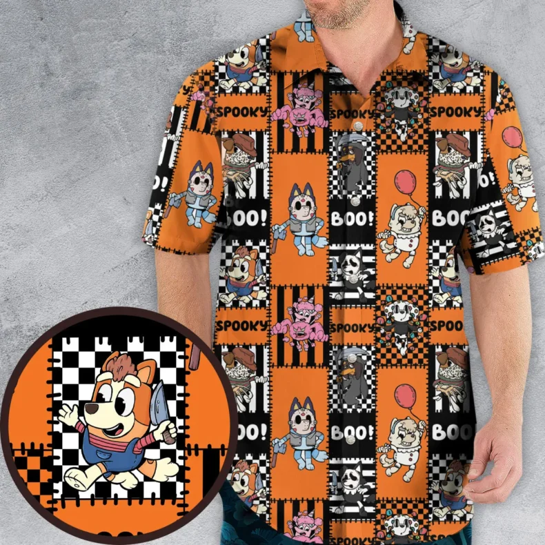 Bluey Horror Heelers Patchwork Hawaiian Shirt