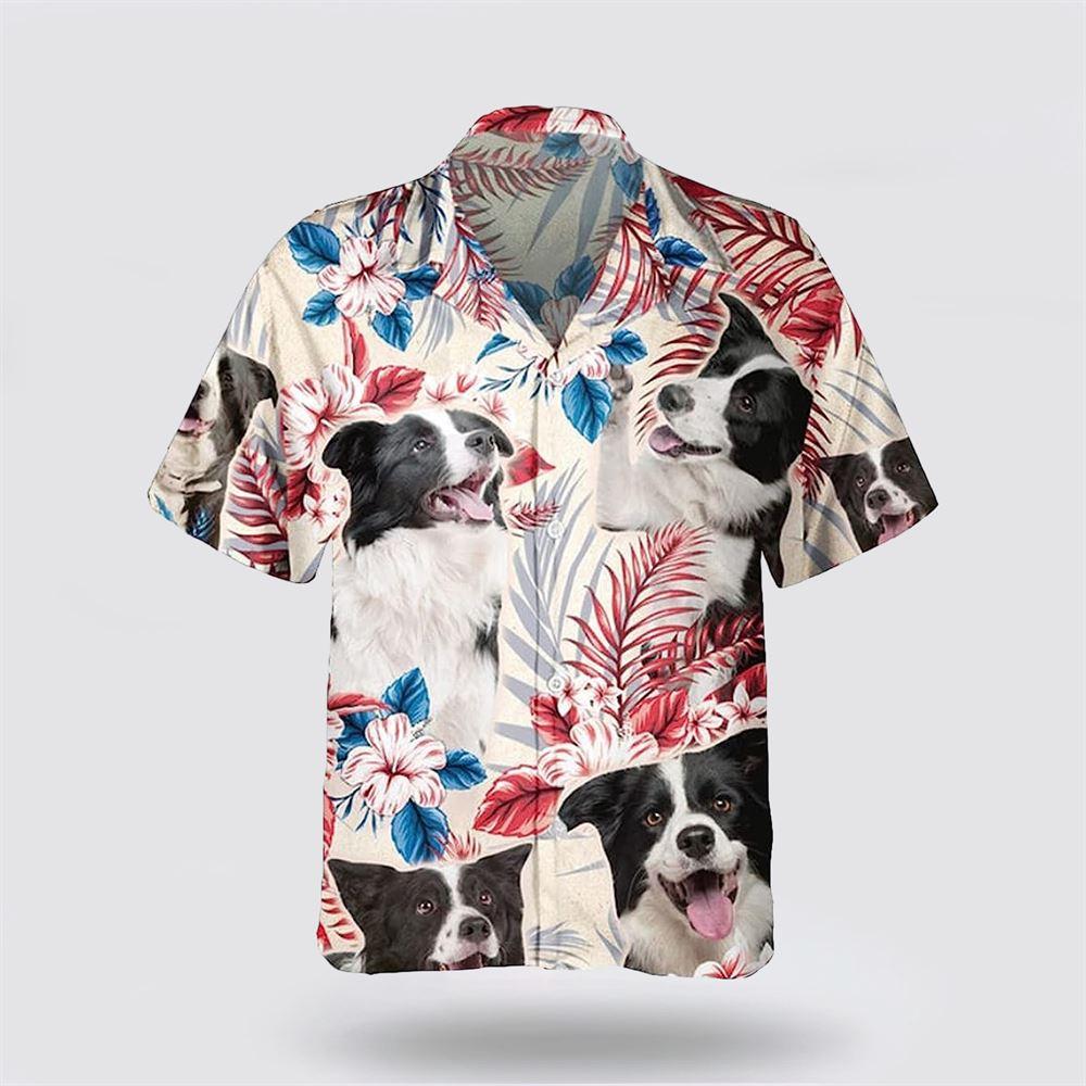 Border Collie On The Red Flower Tropic Background Hawaiian Shirt - Pet Lover Hawaiian Shirts