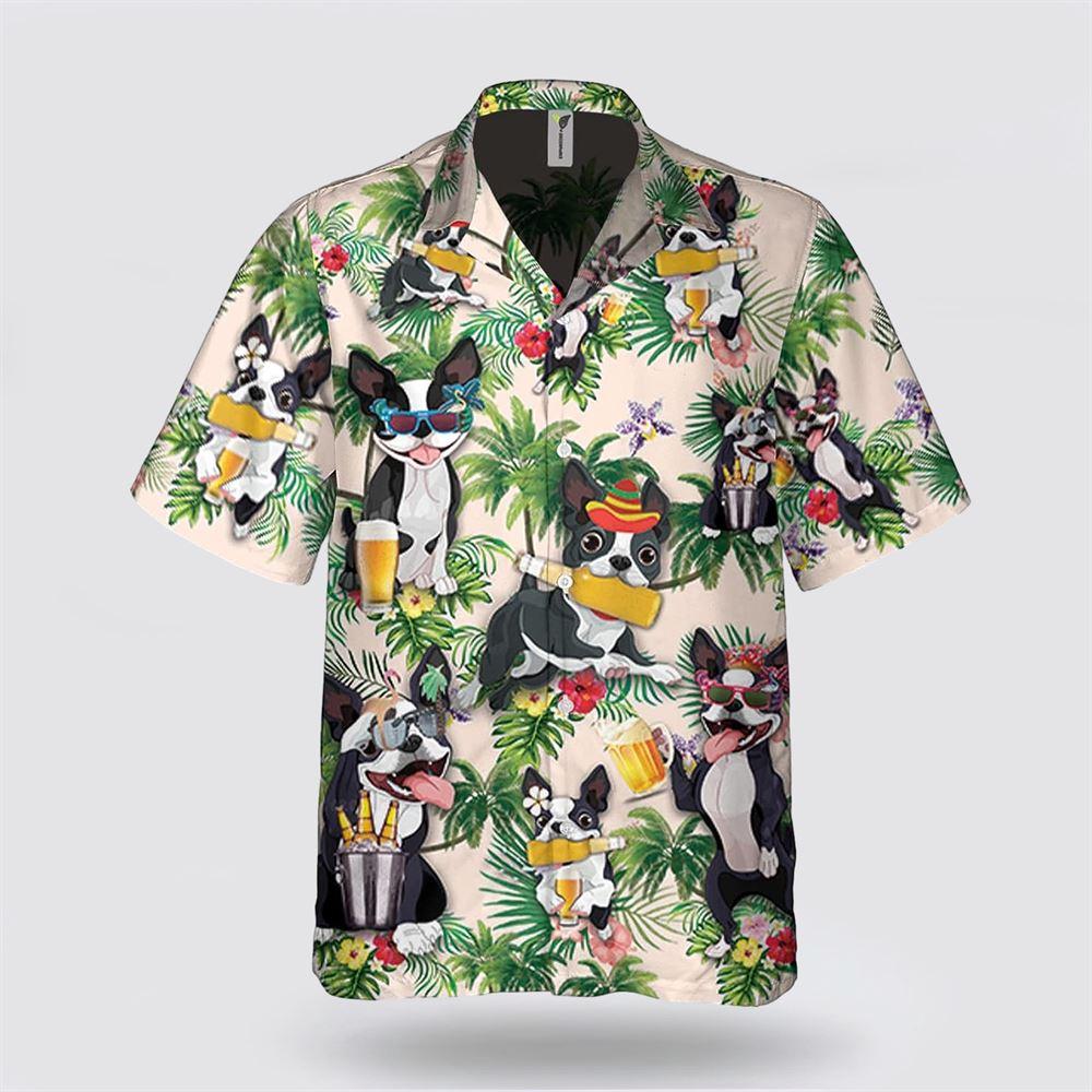 Boston Dog Flower With Beer Tropic Pattern Hawaiian Shirt - Gift For Pet Lover