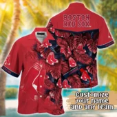 Boston Red Sox Custom Leaf Pattern Hawaiian Shirt
