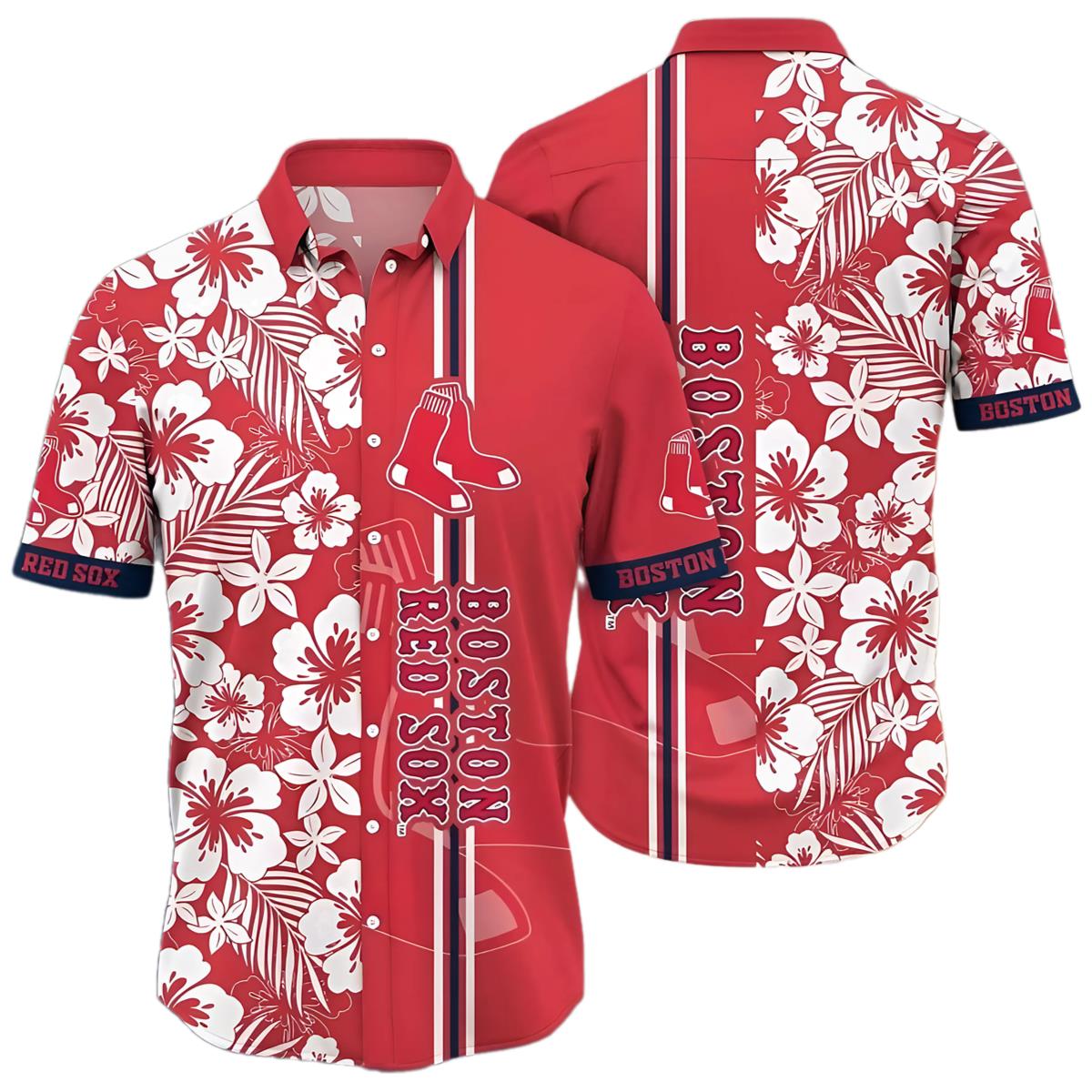 Boston Red Sox Hawaiian Shirt Classic White Floral Red