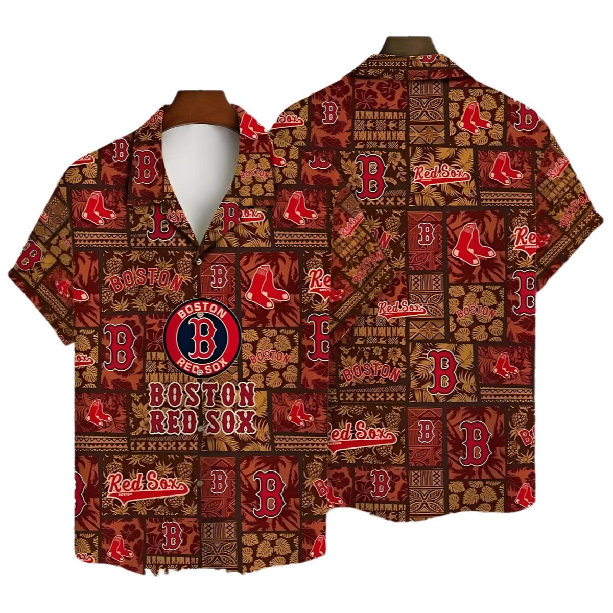 Boston Red Sox Hawaiian Shirt Logo Tropical