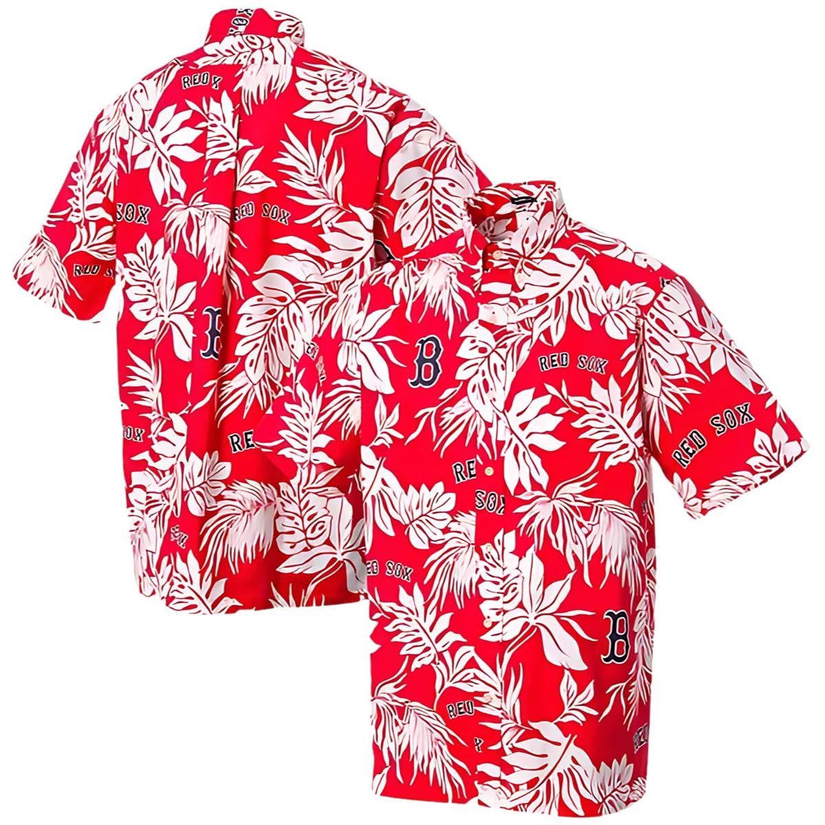 Boston Red Sox Hawaiian Shirt Red Floral Pattern