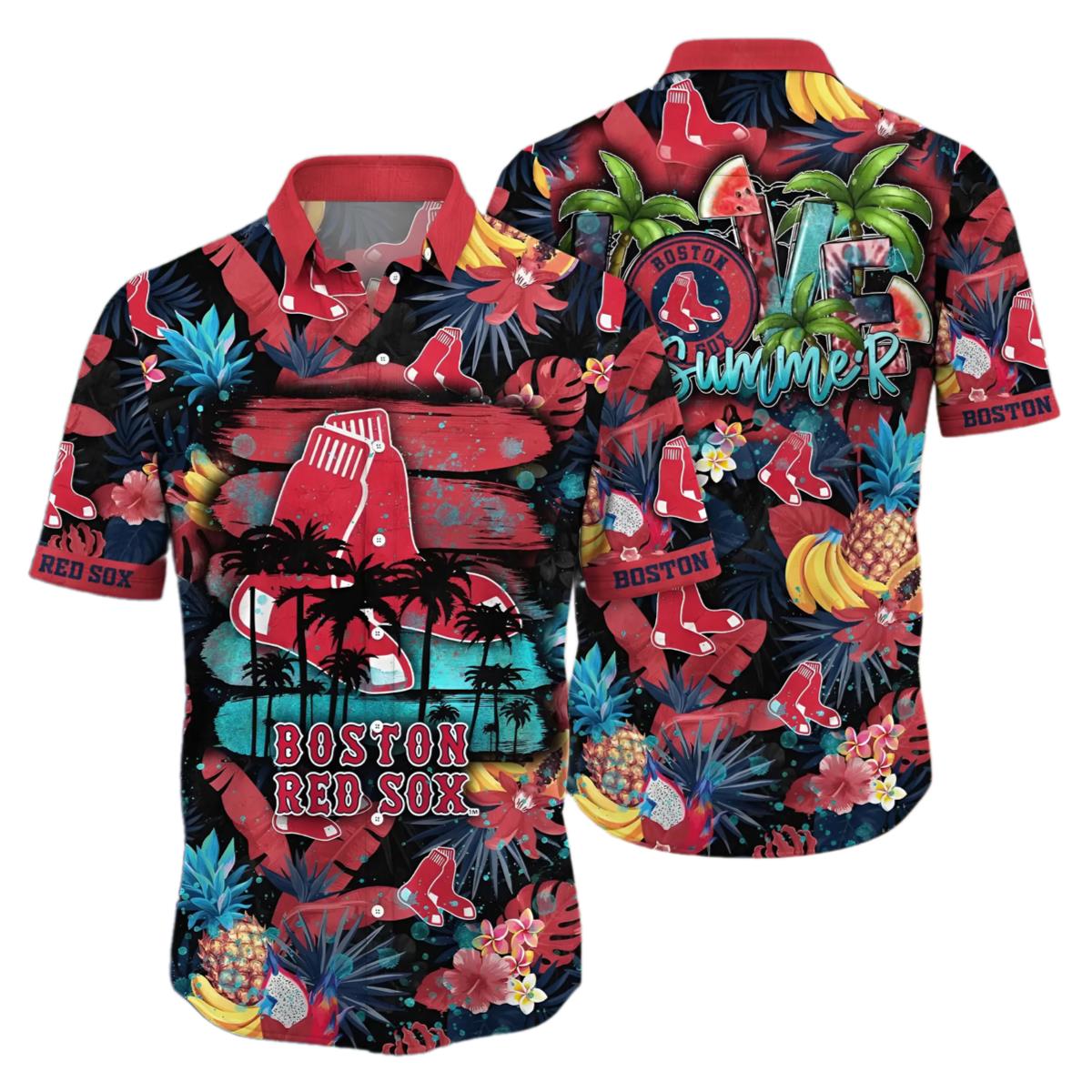 Boston Red Sox Hawaiian Shirt Vintage Summer Ocean Wavestime