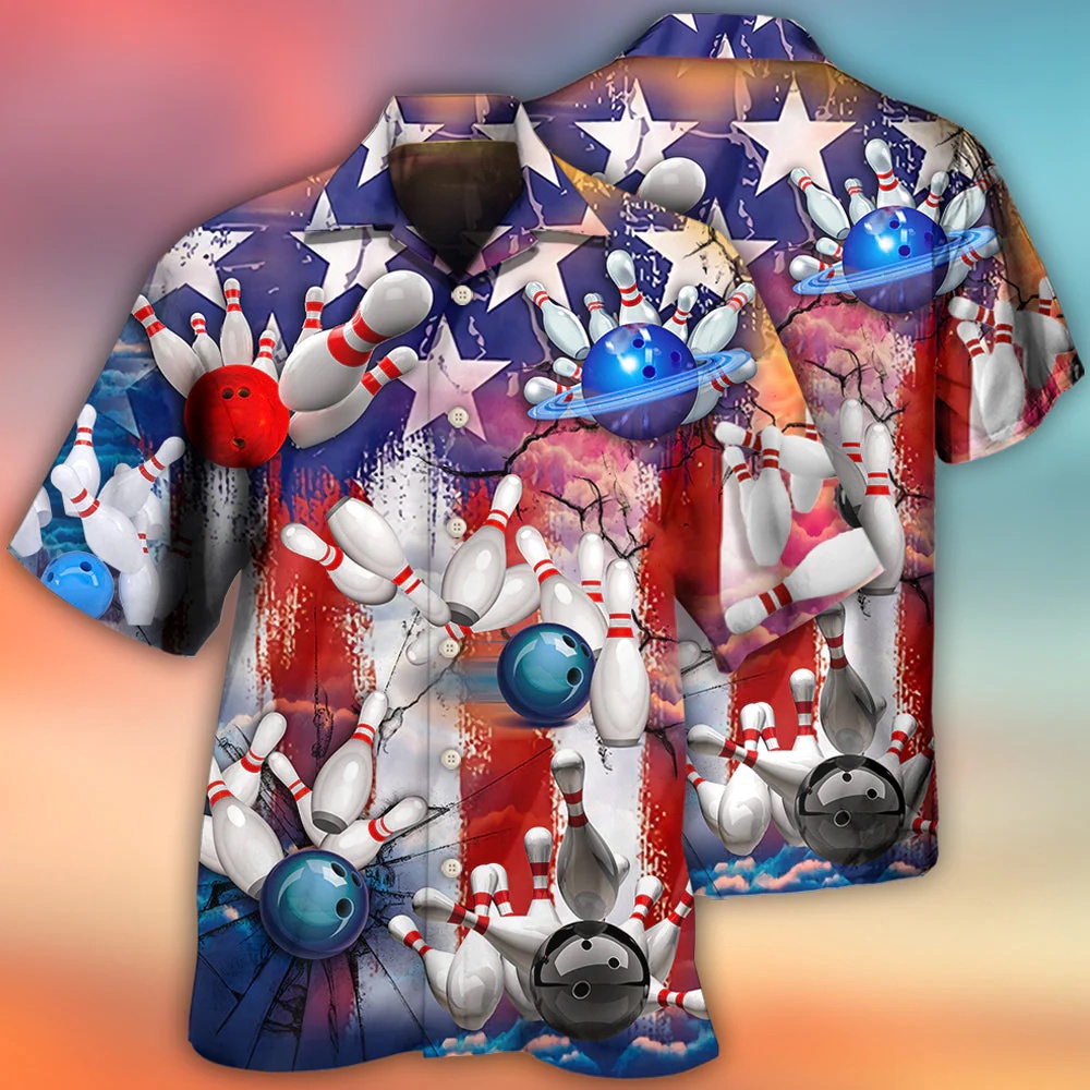 Bowling Aloha Hawaiian Shirts For Summer, Usa Flag Independence Day Patriotic Hawaiian Shirts, 4th Of July Hawaiian Shirt, 4th Of July Shirt