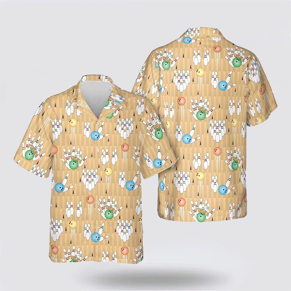 Bowling Blue Green & Yellow Pattern Bowling Hawaiin Shirt - Gift For Bowling Enthusiasts