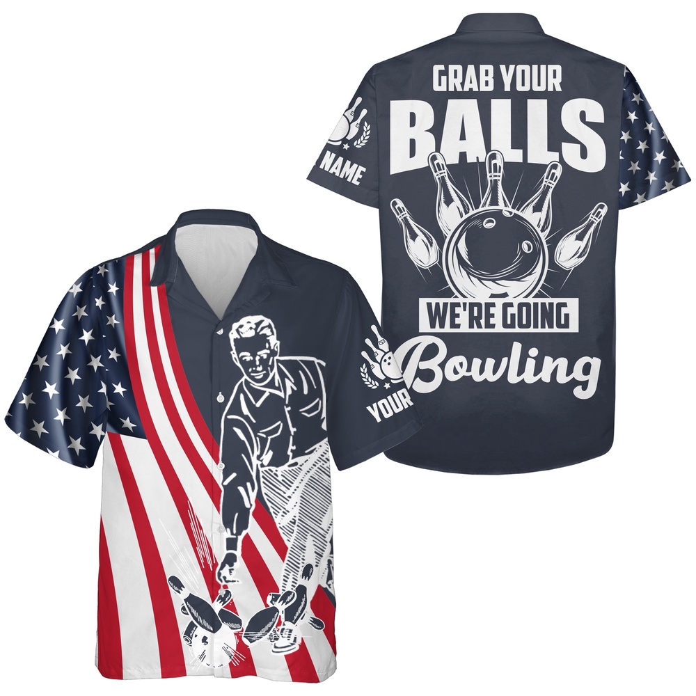 Bowling Hawaiian Shirt, Grab Your Balls We'Re Going Bowling Hawaiian Shirt Custom Bowling Jersey Men Usa Bowling Shirt